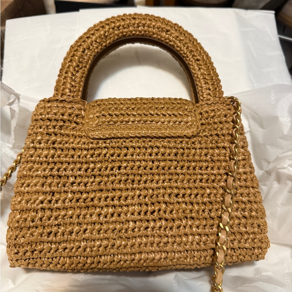 Chanel Braided Raffia & Gold Tone Metal Mini Shopping Bag - Picture 3 of 9